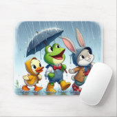 Tapis De Souris Canard mignon, grenouille, lapin sous la pluie (Avec souris)