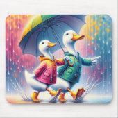 Tapis De Souris Canards Blancs Marchant Dans La Pluie (Devant)