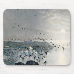 Tapis De Souris Canards, colverts et cygnes sur le lac au coucher 