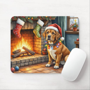 Tapis De Souris Cane Corso Cheminée avec Lumières de Noël