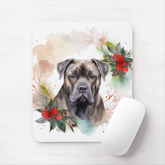 Tapis De Souris Cane Corso Christmas Wreath Festive Pup (Avec souris)