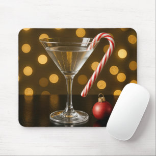 Tapis De Souris Canne de Noël sur un verre à martini