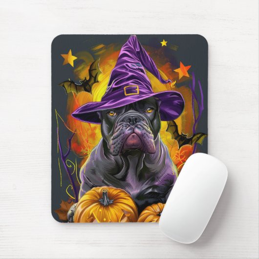 Tapis De Souris Canne éffrayante Corso Chien Halloween sorcière et (Avec souris)