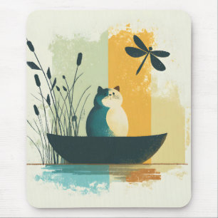 Tapis De Souris Canot de chat blanc minimaliste Abstrait Lake Chub