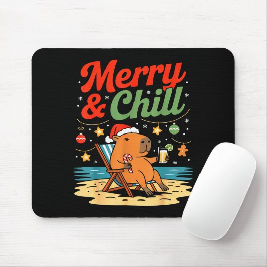 Tapis De Souris Capybara Christmas Holiday Beach Vibes Merry And C (Avec souris)