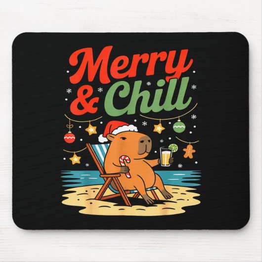 Tapis De Souris Capybara Christmas Holiday Beach Vibes Merry And C (Devant)