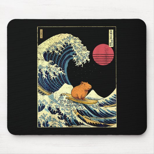 Tapis De Souris Capybara Japanese Kanagawa Wave Funny Surf Animal (Devant)