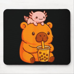 Tapis De Souris Capybara Mignon Buvant du Bubble Tea et Kawa Axolo