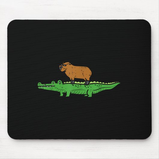 Tapis De Souris Capybara On Crocodile Capy Alligator Rodent Men Wo (Devant)