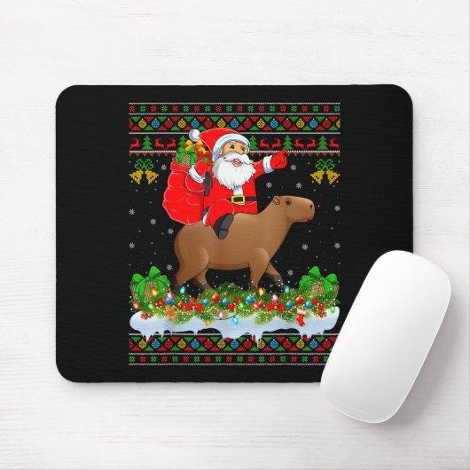 Tapis De Souris Capybara Xmas Pajamas Ugly Santa Riding Capybara C (Avec souris)