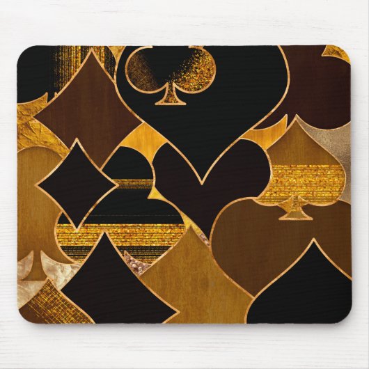 Tapis De Souris Card Suit symbole de collage - Black and Gold text (Devant)