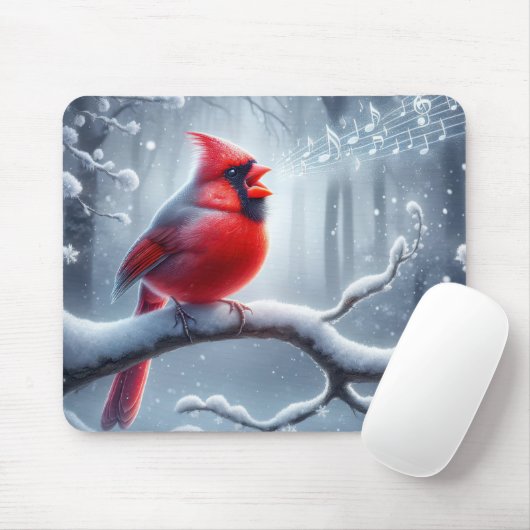 Tapis De Souris Cardinal chantant avec des notes de musique (Avec souris)