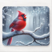 Tapis De Souris Cardinal chantant avec des notes de musique (Devant)