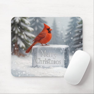 Tapis De Souris Cardinal De Noël Sur L'Édifice De Glace
