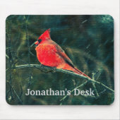 Tapis De Souris Cardinal d'hiver en tempête de neige - Amélioré (Devant)