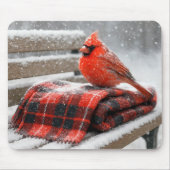 Tapis De Souris Cardinal rouge sur une couverture écossaise enneig (Devant)