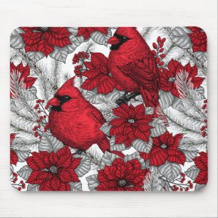 Tapis De Souris Cardinaux et poinsettia en rouge et blanc
