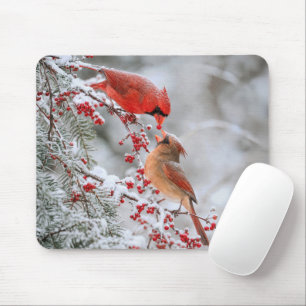 Tapis De Souris Cardinaux rouges et baies en hiver