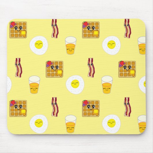 Tapis De Souris Caricature Bacon, Oeufs et gaufres (Devant)