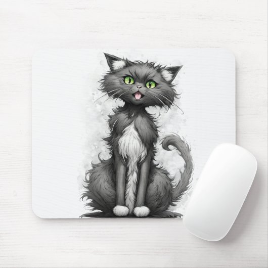 Tapis De Souris Caricature Crazy Cat (Avec souris)