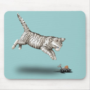 Tapis De Souris Caricature de chat et souris