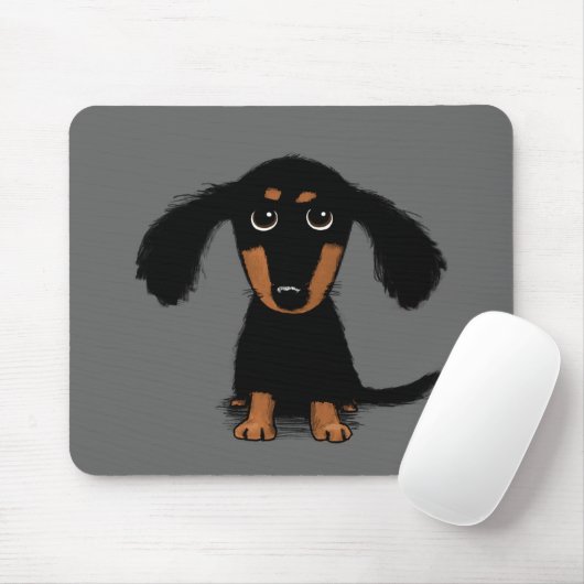 Tapis De Souris Caricature de chien mignon de chiot longue Haired (Avec souris)