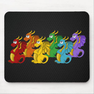 Tapis De Souris Caricature de dragons colorés arc-en-ciel