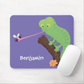 Tapis De Souris Caricature de lézard de caméléon vert joyeux (Avec souris)