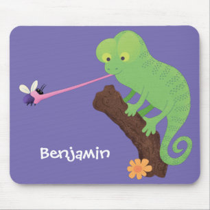Tapis De Souris Caricature de lézard de caméléon vert joyeux