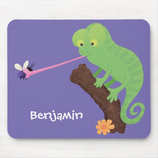 Tapis De Souris Caricature de lézard de caméléon vert joyeux (Devant)