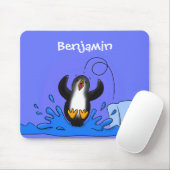 Tapis De Souris Caricature de manchot joyeux sautant (Avec souris)