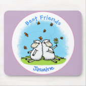 Tapis De Souris Caricature de moutons mignons amis et papillons (Devant)