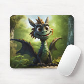 Tapis De Souris Caricature Dragon Vert (Avec souris)