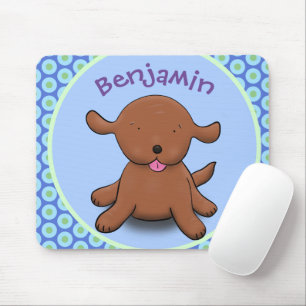 Tapis De Souris Caricature en bleu pour chien de chiot joyeux