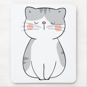 Tapis De Souris Caricature Kitten Cute Grey Tigre Blanc Tabby Cat
