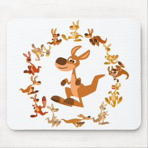 Tapis De Souris Caricature mignonne Kangaroos Mandala Mousepad
