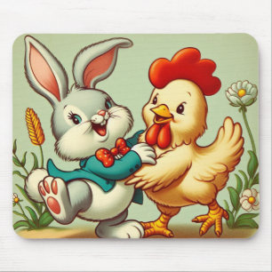 Tapis De Souris Caricature vintage, poulet et lapin