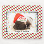 Tapis De Souris Carlin de Noël à Santa Hat avec lumières de Noël<br><div class="desc">Un tapis de souris pour la saison festive ! Illustré avec une adorable photo d'un chiot carlin qui dort en portant un chapeau santa. Joyeux Noël est écrit sur la bande de son casquette, dans une police manuscrite branchée. Une bordure grinçante avec des lumières de Noël colorées entoure le cadre...</div>
