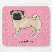 Tapis De Souris Carlin Fun Chien Cute Mops Et Coeurs Rose Avec Nom (Devant)