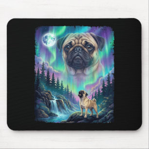 Tapis De Souris Carlin hurle aurore boréale lune forêt