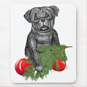 Tapis De Souris Carlin noir Chiot adorable Art de Noël