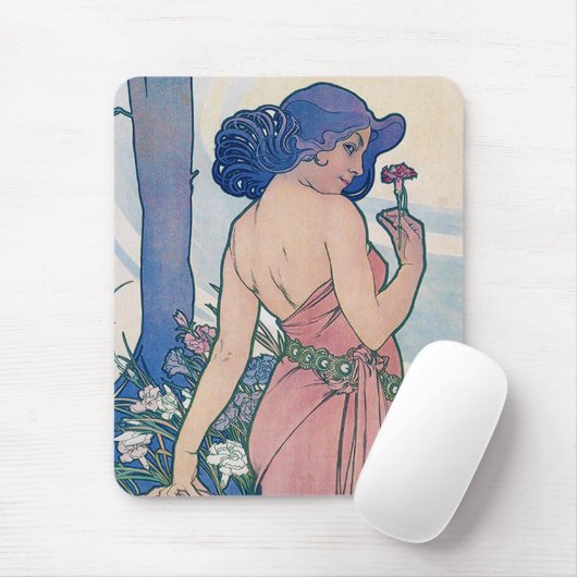 Tapis De Souris Carnation (Quatre Fleurs), Alphonse Mucha (Avec souris)