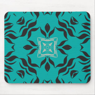 Tapis De Souris Carré Kaléidoscope, Bleu Aqua, Gris, Noir