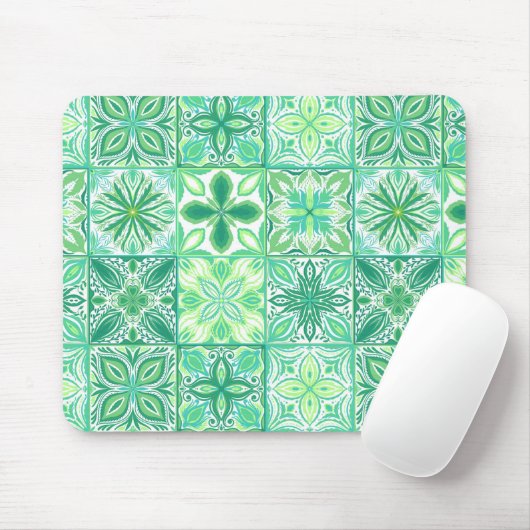 Tapis De Souris Carreaux décorés en vert et blanc (Avec souris)