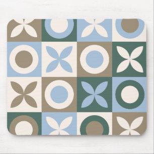 Tapis De Souris Carreaux Mosaïques Géométriques Bleus et Marrons