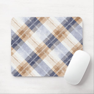Tapis De Souris Carreaux Rayures Crème Marron Bleu