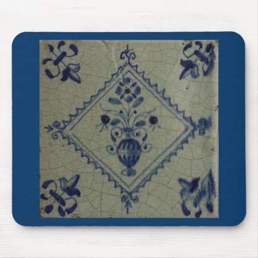 Tapis De Souris Carrelage Bleu Delft - Vase avec Fleurs et Bouquet (Devant)