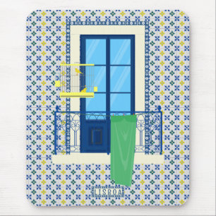 Tapis De Souris Carrelage portugais et balcon de fenêtre avec oise