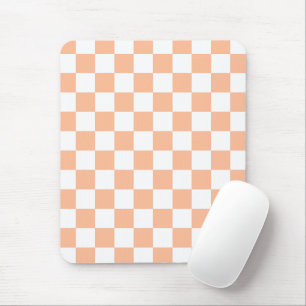 Tapis De Souris Carrés à carreaux pêche orange blanc géométrique