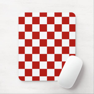 Tapis De Souris Carrés à damier rouge blanc géométrique rétro